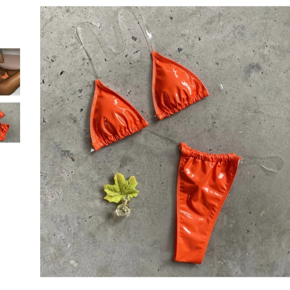 New Latex Orange Sexy Swimsuit Set S